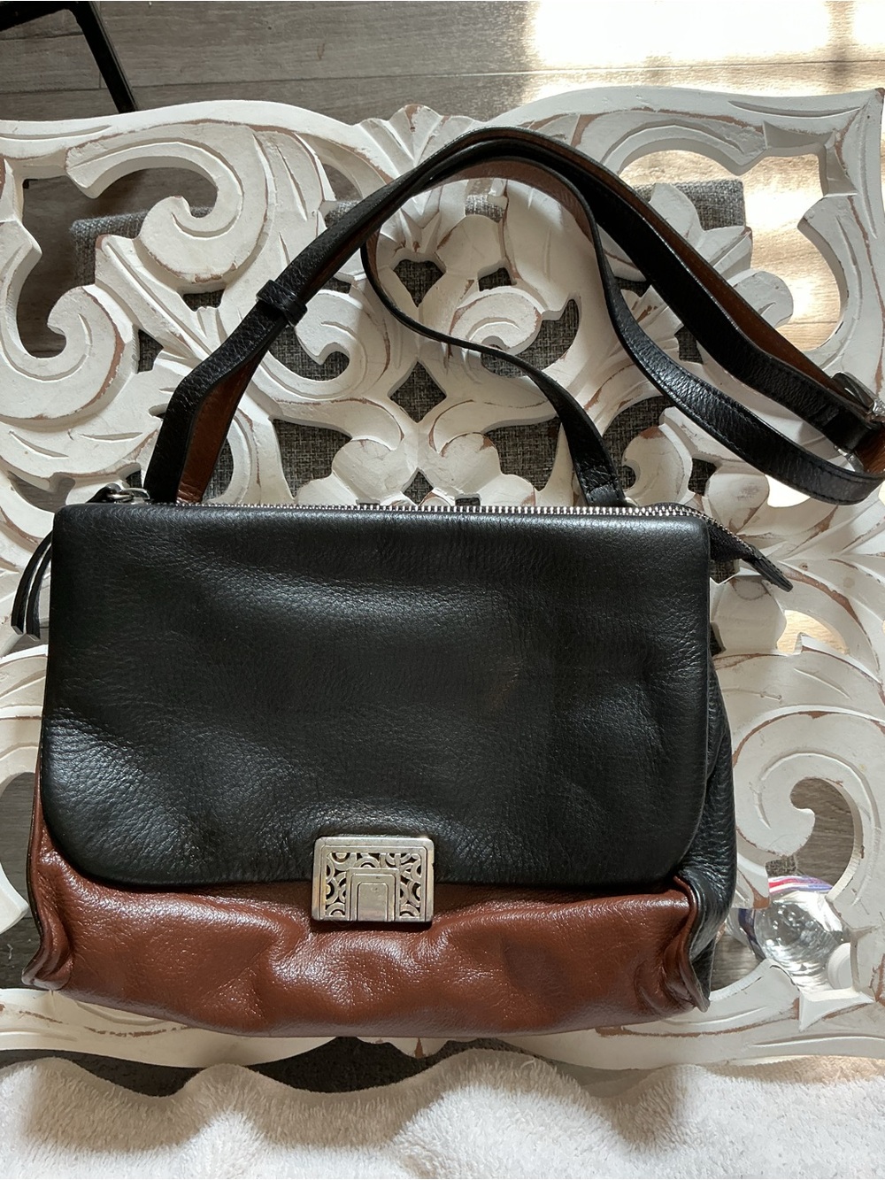 Brighton Brown and Black Leather Geometric Lined Handbag